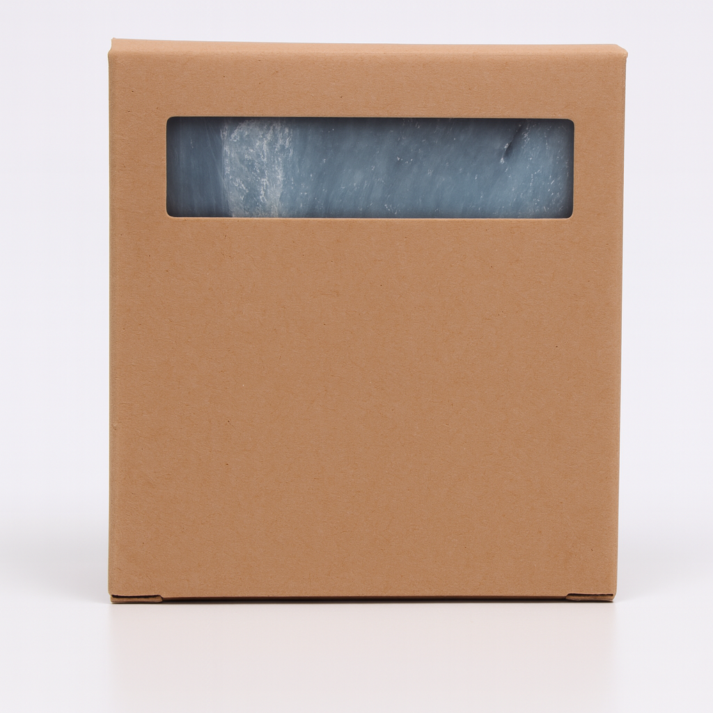 Brown cardboard box with a window on a white background